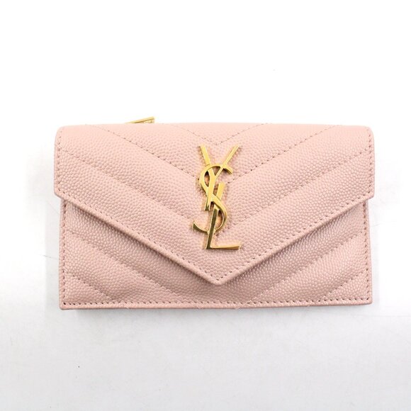 NWT Saint Laurent Cassandre Matelasse Fragments Flap Card Case in Pale Pink - Picture 1 of 12